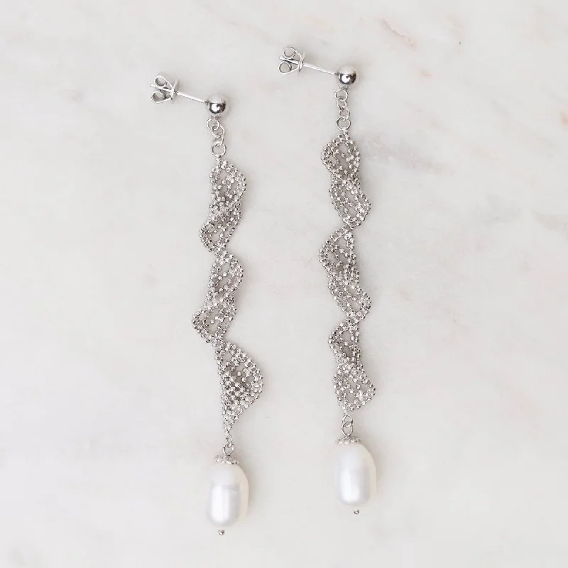 Sterling Lace Helix with Pearl Drop Earrings