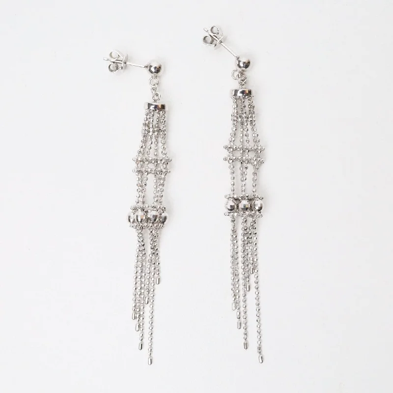 Sterling Silver Woven Lace Long Lantern and Spiral Drops Earrings