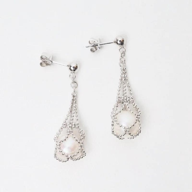 Sterling Captured Pearl Drop Earrings