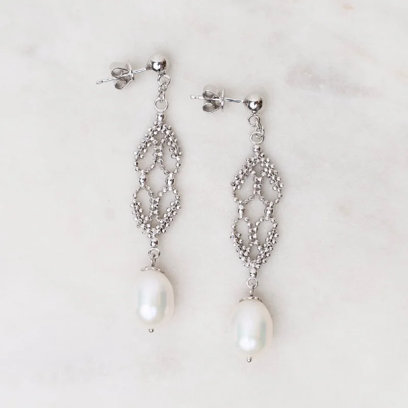 Sterling Open Link Drop with Pearl Earrings