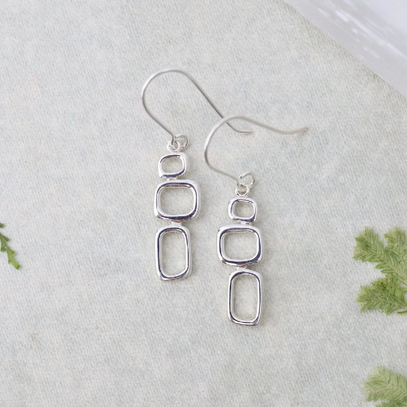 Mod Squares Drop Earrings - Sterling Silver