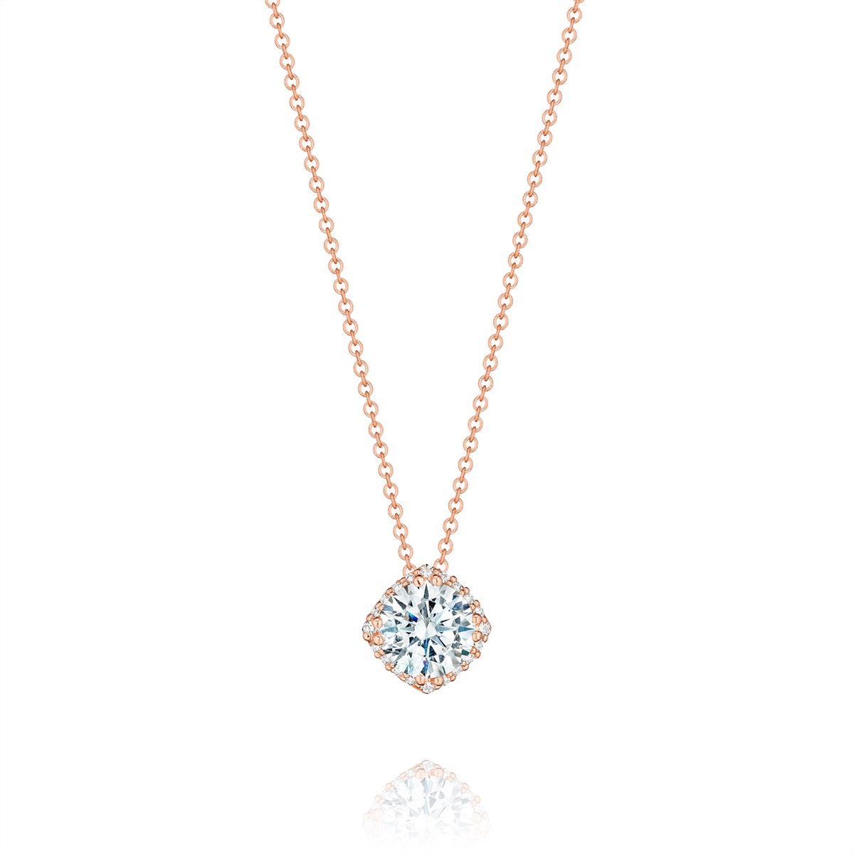 Tacori 14K Rose Gold Dantela Diamond Bloom Pendant Mount Necklace, 5mm