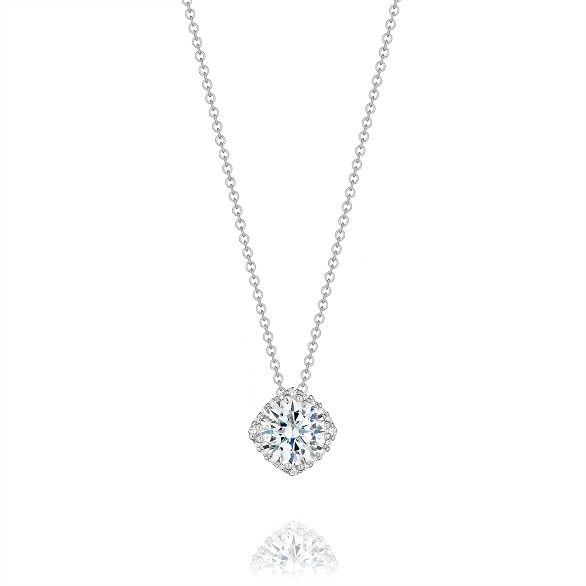 Tacori 14K White Gold Dantela Diamond Bloom Pendant Mount Necklace, 5mm