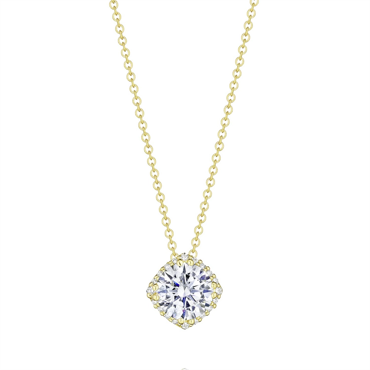 Tacori 14K Yellow Gold Dantela Diamond Bloom Pendant Mount Necklace, 5mm