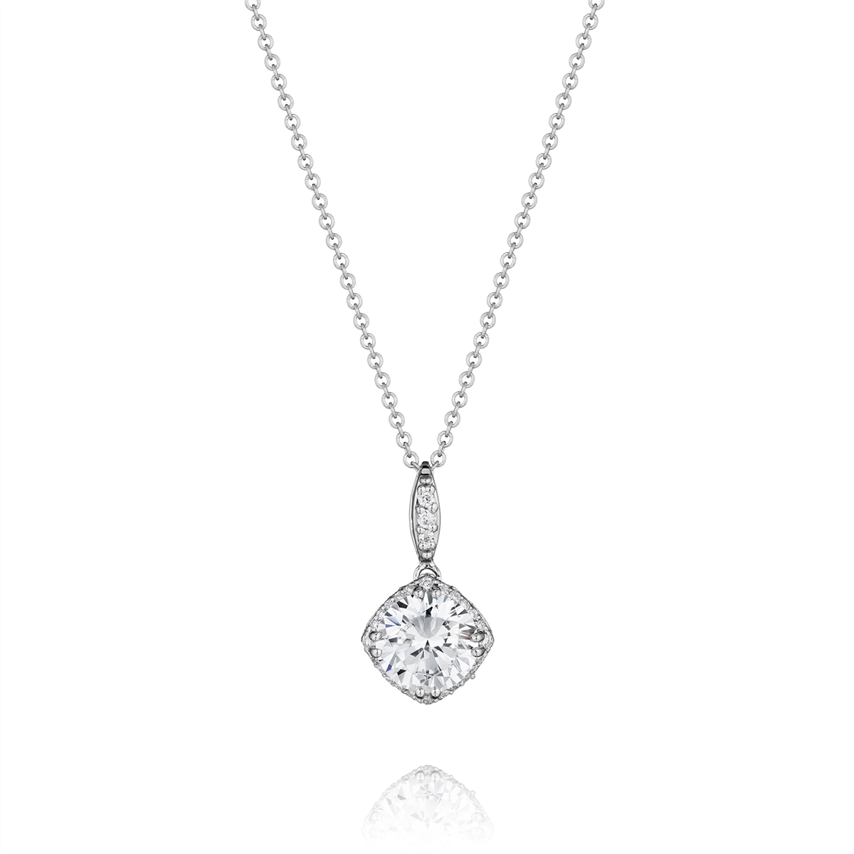 Tacori 18K White Gold Diamond Pendant Mount Necklace, 16-18 inch Adjustable Chain