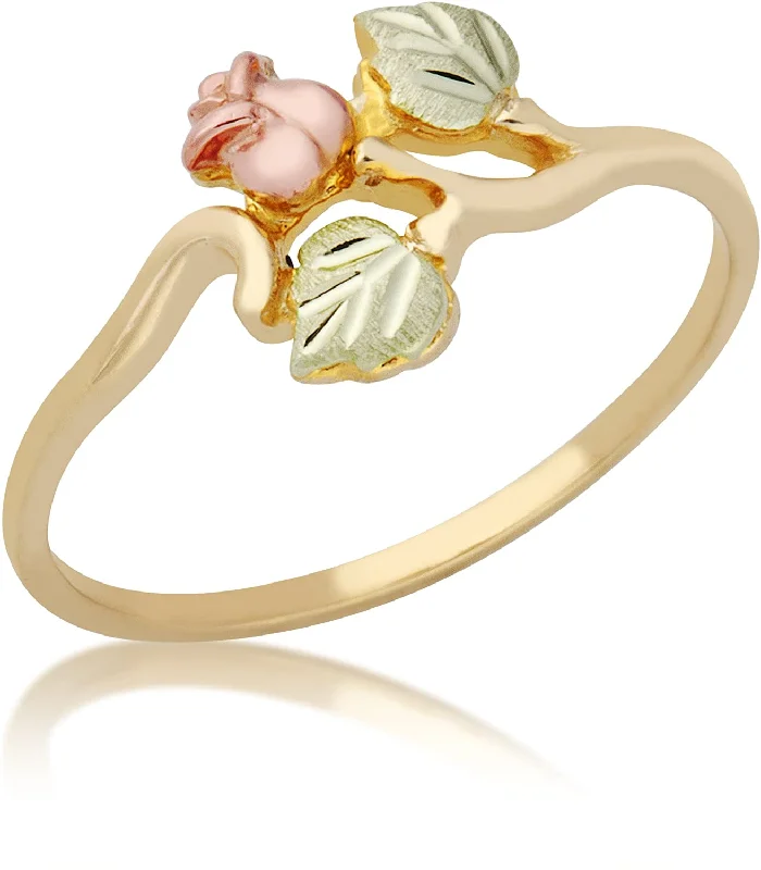 Ave 369 Rosebud Bypass Ring, 10k Yellow Gold, 12k Pink and Green Gold Black Hills Gold Motif