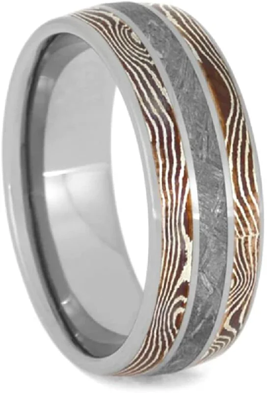 The Men's Jewelry Store (Unisex Jewelry) Gibeon Meteorite, Copper and Silver Mokume Gane 8mm Titanium Comfort-Fit Wedding Band, Size 9.25