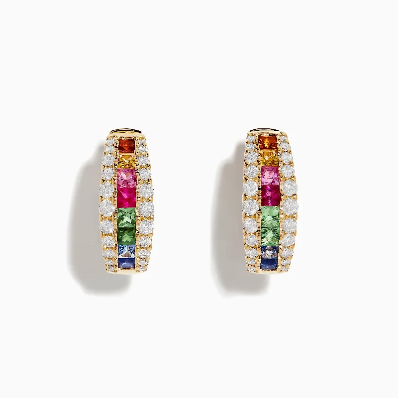 Watercolors 14K Gold Multi Sapphire & Diamond Hoop Earrings