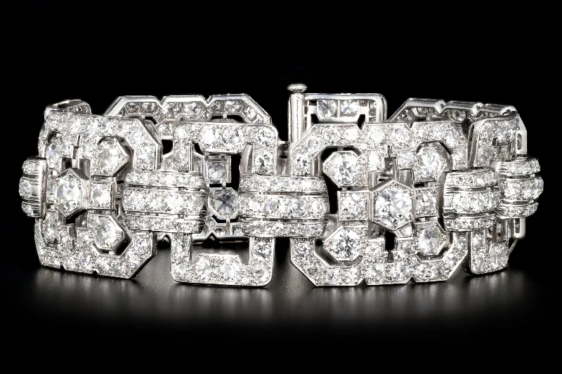 Art Deco Platinum 20 Carat Old European Cut Diamond Bracelet