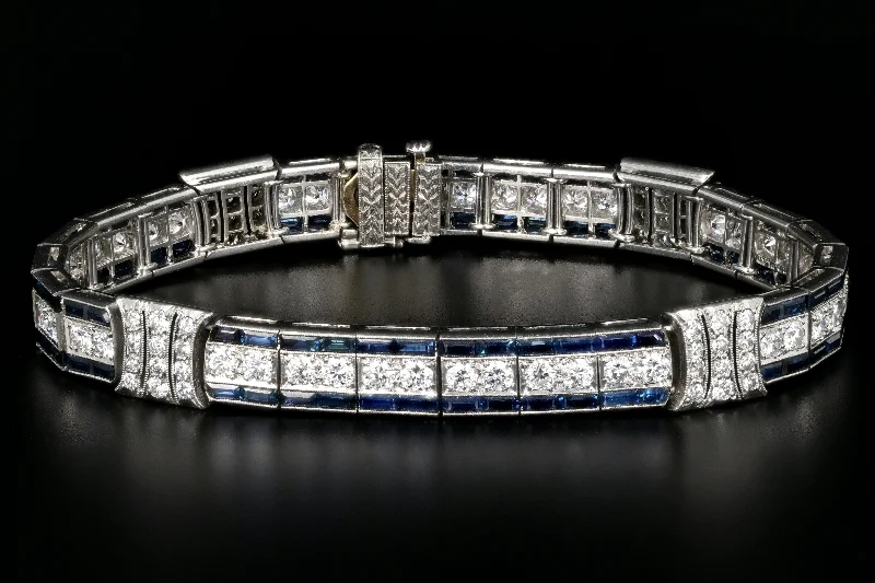 Art Deco Tiffany and Co. Platinum Natural Sapphire and Old European Cut Diamond Bracelet GIA Certified c.1925