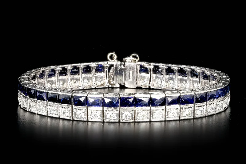 Art Deco Platinum 12 Carat Diamond and Synthetic Sapphire Bracelet