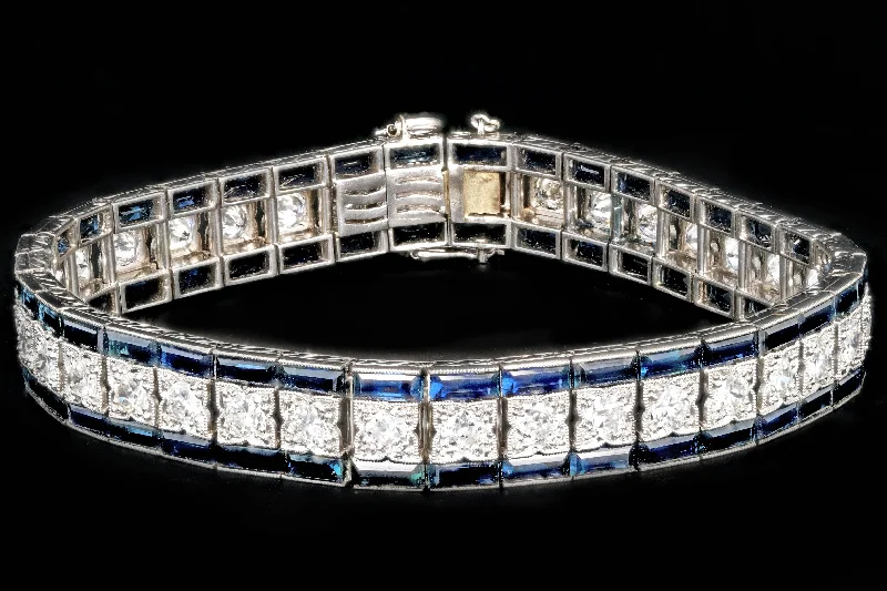 Art Deco Platinum 6 CTS Sapphire and 4.5 CTS Old European Cut Diamond Bracelet