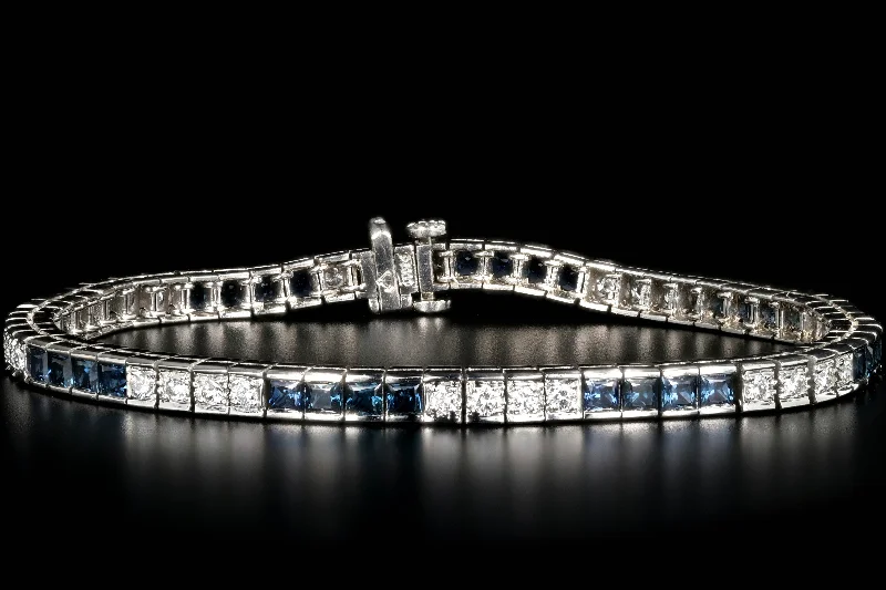 Modern Platinum 3 Carat Natural Sapphire and 1 Carat Diamond Tennis Bracelet