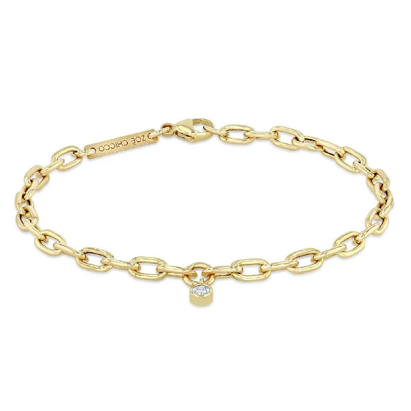 14K Meduim Square Oval Link Dangling Diamond Bezel Bracelet