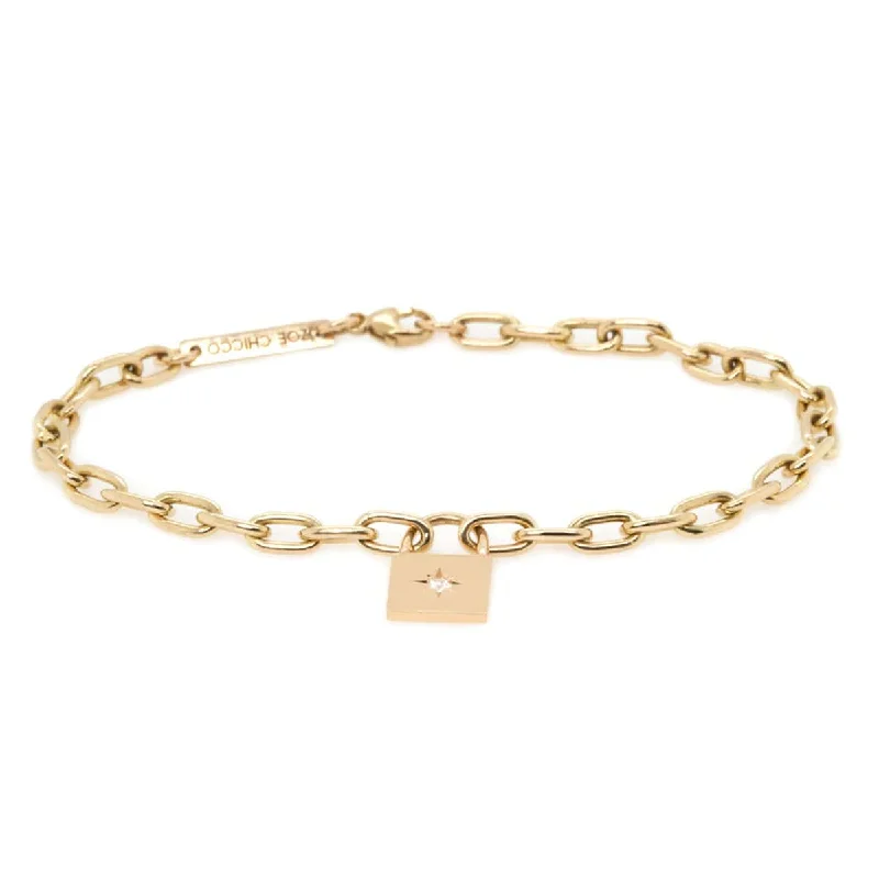 14K Star Set Diamond Padlock Bracelet